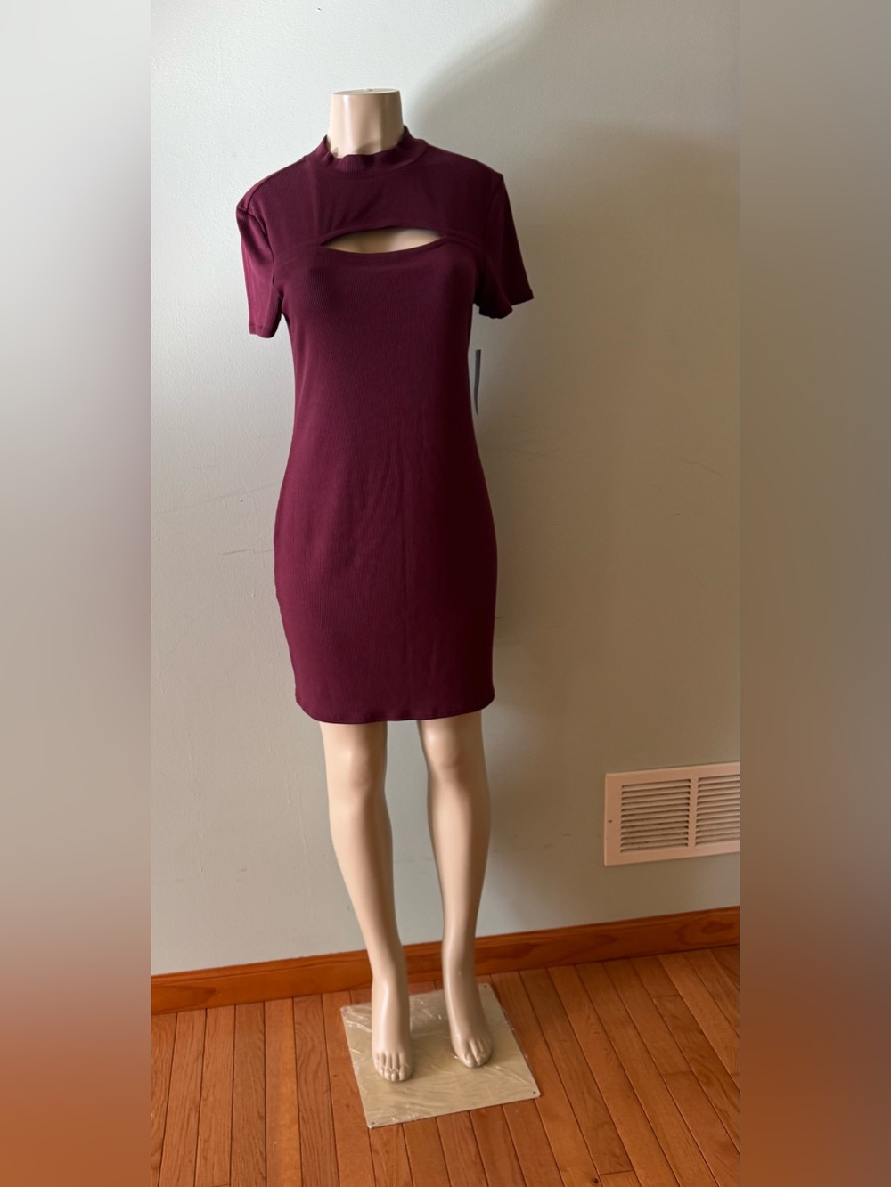 Mock Neck Cutout Bodycon Dress in Burgundy